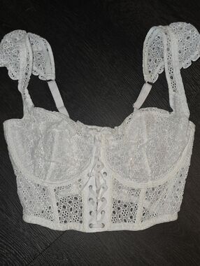 Victoria's Secret White Lace Corset Bralette with Front Lace-Up